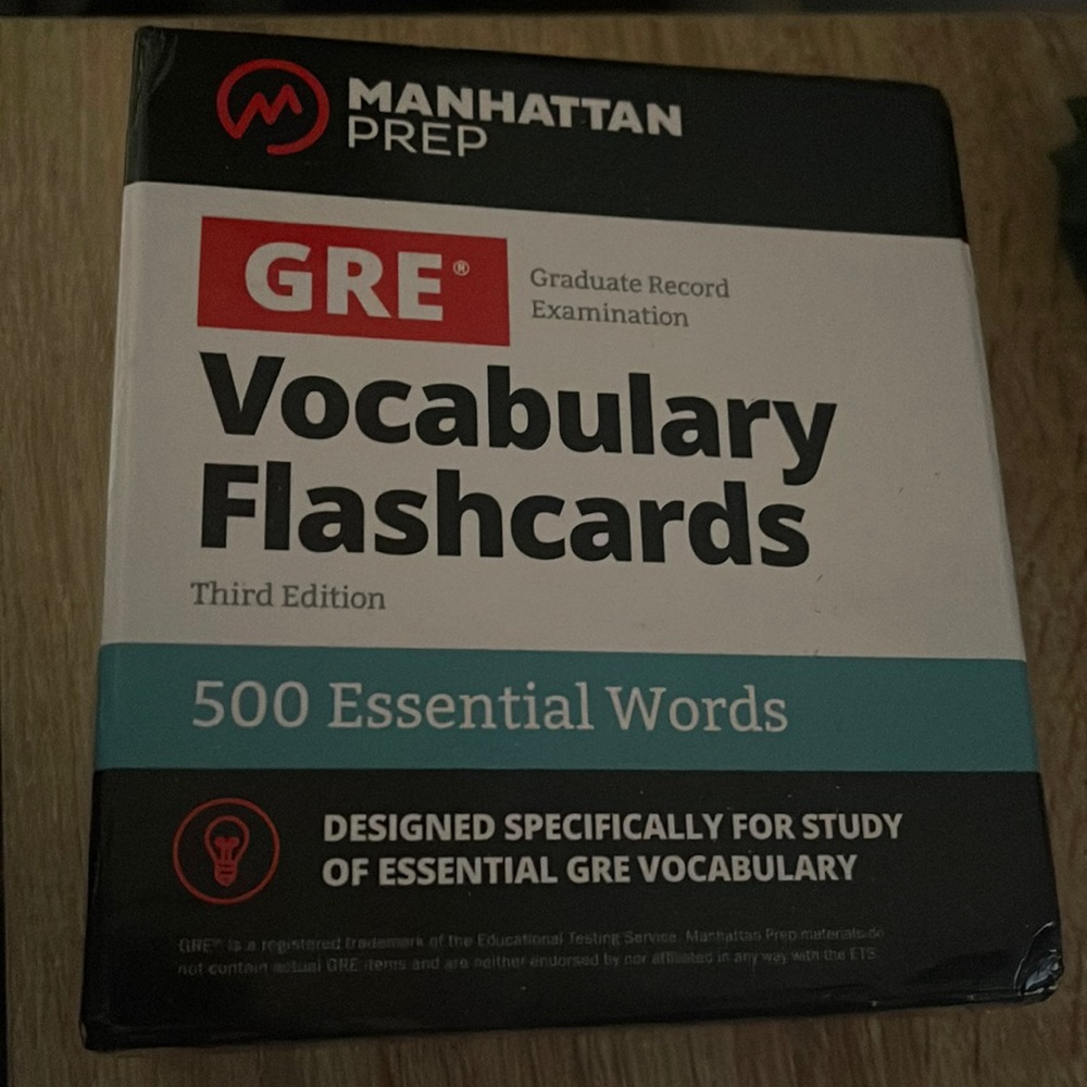 GRE flash cards. Open but not used